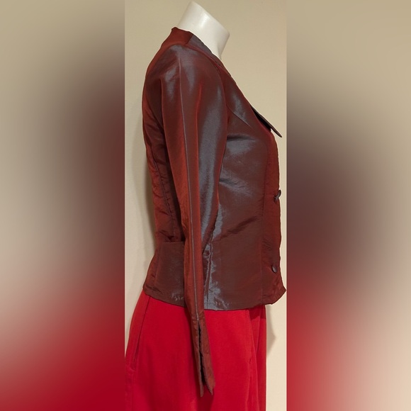 Metallic 2 Tone Pink Blue Shimmer Double-Breasted Blazer V Neck Collar Sz XS - Picture 2 of 16